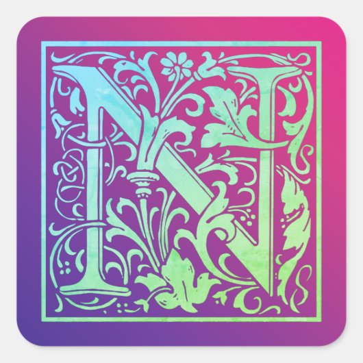 Letter N Colorful  First Letter Gradient Vierkante Sticker (Voorkant)