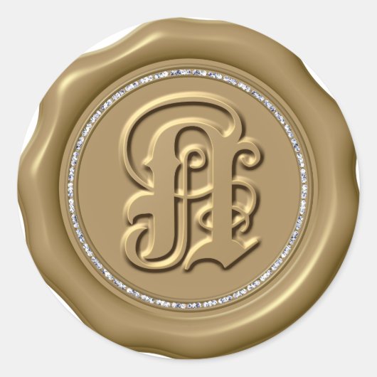 *~* Letter N Diamond Circle GOUDEN Wax Seal Sticke Ronde Sticker (Voorkant)
