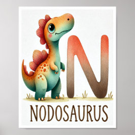 Letter N, Dinosaur Alphabet Waterverf Poster