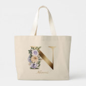 Letter N Elegant Floral Gold Monogram Grote Tote Bag (Achterkant)