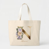 Letter N Elegant Floral Gold Monogram Grote Tote Bag (Voorkant)