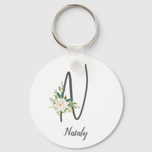 Letter N en floral personalized Sleutelhanger