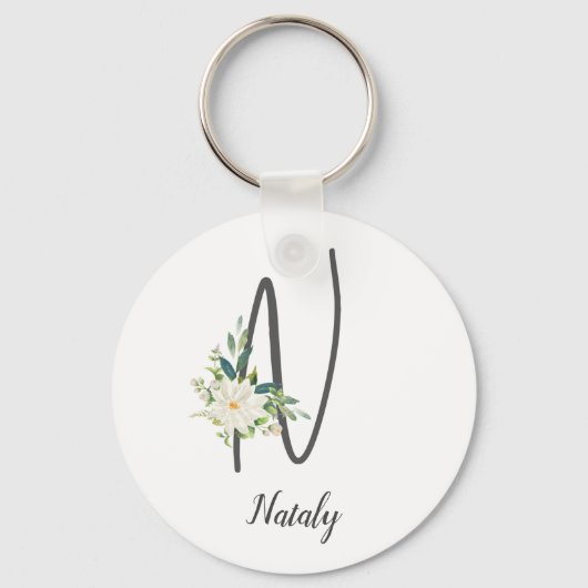 Letter N en floral personalized Sleutelhanger (Voorkant)