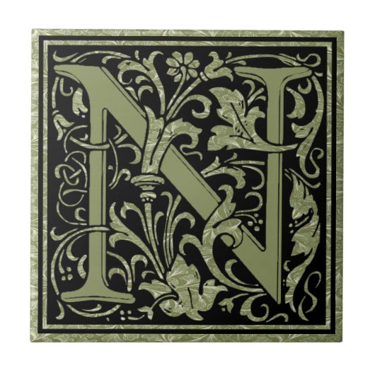 Letter N First Letter Monogram Tegeltje (Voorkant)