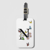 Letter N Floral Butterfly Monogram Initiaal Bagagelabel (Voorkant (verticaal))