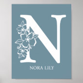 Letter N Floral Monogram Name Nursery Modern Poster (Voorkant)