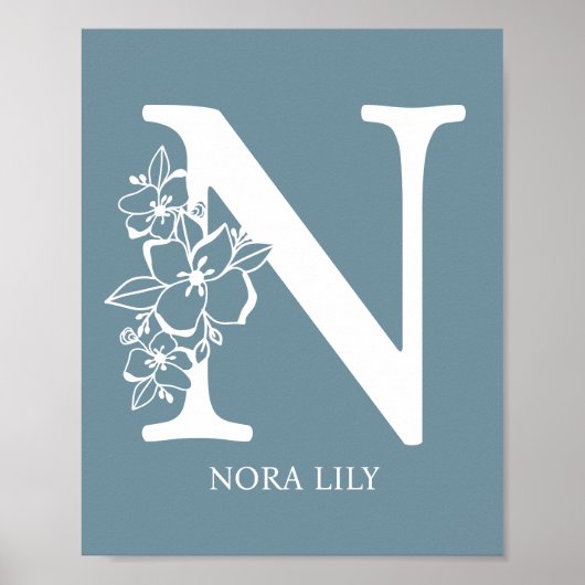 Letter N Floral Monogram Name Nursery Modern Poster (Voorkant)