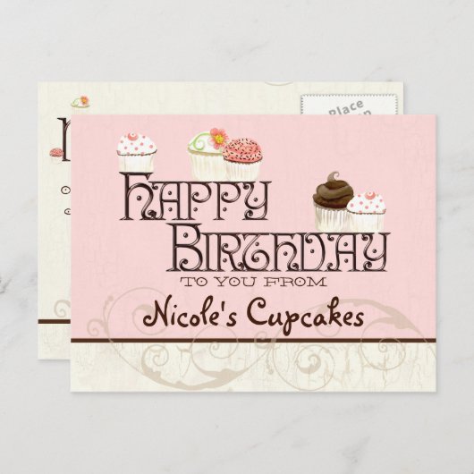 Letter N Gelukkige Verjaardag Cupcake Zakelijke an Briefkaart (Voorkant / Achterkant)