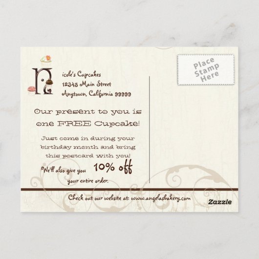 Letter N Gelukkige Verjaardag Cupcake Zakelijke an Briefkaart (Achterkant)