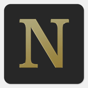Letter N Gold Square Sticker