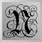 Letter N, Gothic Monogram Black Poster (Voorkant)