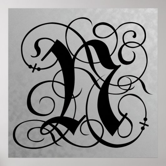 Letter N, Gothic Monogram Black Poster (Voorkant)