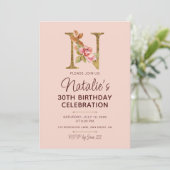 Letter N Gouden Monogram Roze Rozen Kaart (Staand voorkant)