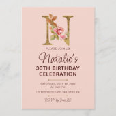 Letter N Gouden Monogram Roze Rozen Kaart (Voorkant)