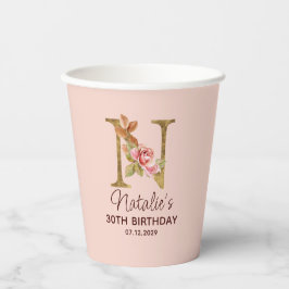 Letter N Gouden Monogram Roze Rozen Papieren Bekers