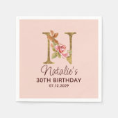 Letter N Gouden Monogram Roze Rozen Servet (Voorkant)