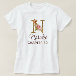 Letter N Gouden Monogram Roze Rozen Verjaardag T-shirt