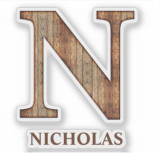 Letter N-houtextuur met aangepaste naam Sticker