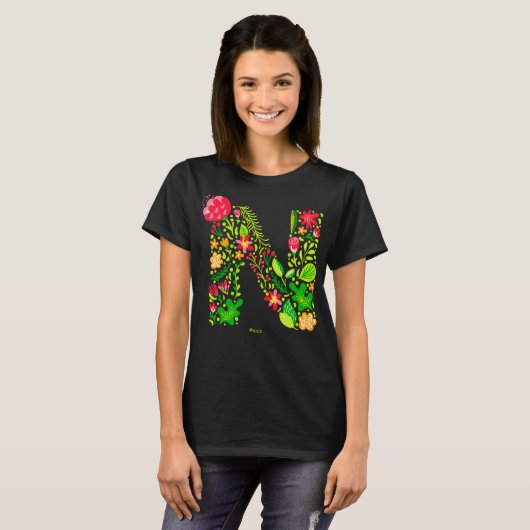 Letter N in Flowers T-Shirt (Voorkant volledig)