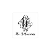Letter N Initiaal Elegant Flourish Monogram Name Rubberstempel (Afrduk)