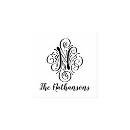 Letter N Initiaal Elegant Flourish Monogram Name Rubberstempel