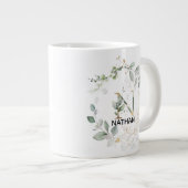 Letter N Initiaal Monogram Greenery Wreath w Gold Grote Koffiekop (Voorkant rechts)