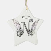 Letter N Initiaal Monogram met Angel Wings & Halo Keramisch Ornament (Rechts)