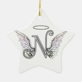 Letter N Initiaal Monogram met Angel Wings & Halo Keramisch Ornament (Voorkant)