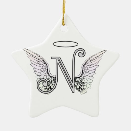 Letter N Initiaal Monogram met Angel Wings & Halo Keramisch Ornament (Voorkant)
