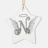 Letter N Initiaal Monogram met Angel Wings & Halo Keramisch Ornament (Links)