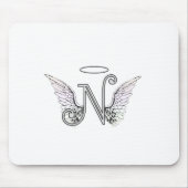Letter N Initiaal Monogram met Angel Wings & Halo Muismat (Voorkant)