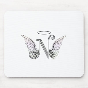 Letter N Initiaal Monogram met Angel Wings & Halo Muismat