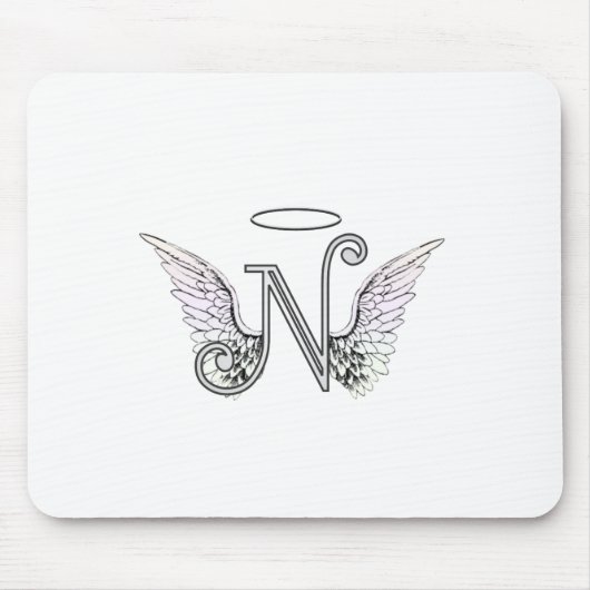 Letter N Initiaal Monogram met Angel Wings & Halo Muismat (Voorkant)