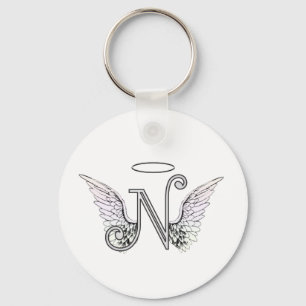 Letter N Initiaal Monogram met Angel Wings & Halo Sleutelhanger