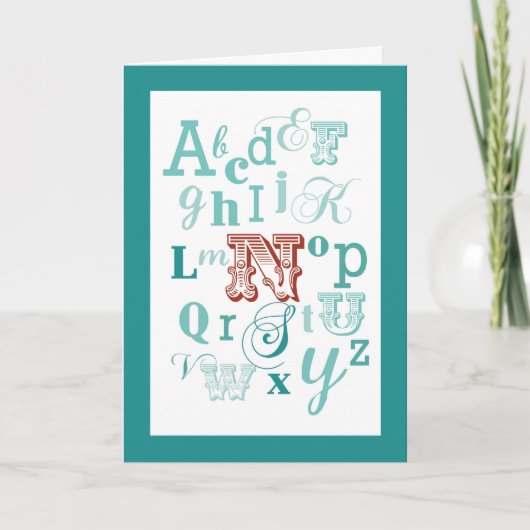 Letter N Initiaal Naam Alphabet Birthday Blauwgroe Kaart (Voorkant)