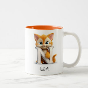 Letter N Kat Alfabet Monogram Koffie Mok