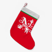 Letter N Kerstmonogram Initiaal Naam Rood Wit Kleine Kerstsok (Voorkant (Hangend))