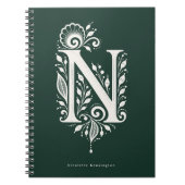 Letter N Linocut Botanisch Monogram Notitieboek (Voorkant)