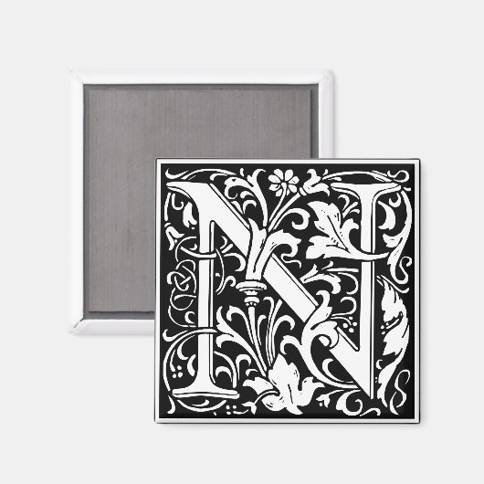Letter N Medieval Monogram  Initiaal Magneet (Voorkant / Achterkant)