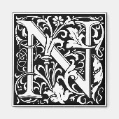 Letter N Medieval Monogram  Initiaal Magneet (Voorkant)
