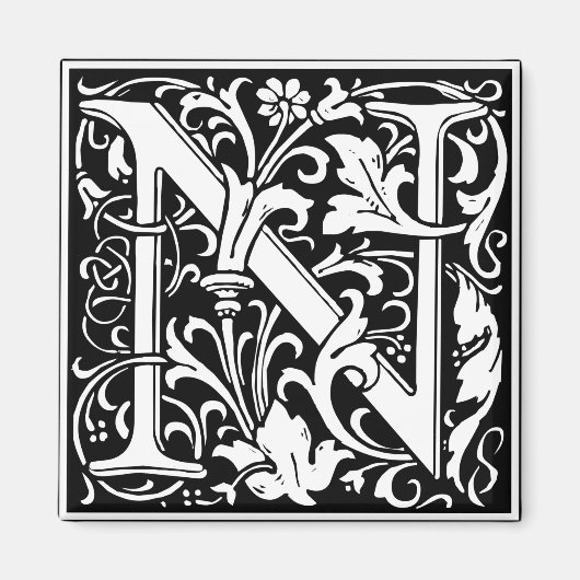Letter N Medieval Monogram  Initiaal Magneet (Voorkant)