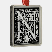Letter N Medieval Monogram Initiaal Metalen Ornament (Rechts)