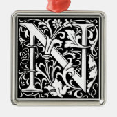 Letter N Medieval Monogram  Initiaal Metalen Ornament (Voorkant)