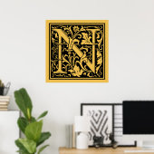 Letter N Medieval Monogram  Initiaal Poster (Thuiskantoor)