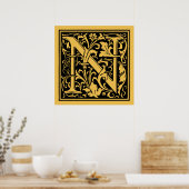 Letter N Medieval Monogram  Initiaal Poster (Keuken)