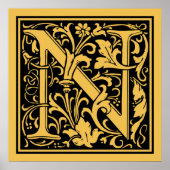 Letter N Medieval Monogram  Initiaal Poster (Voorkant)