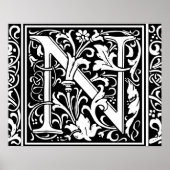Letter N Medieval Monogram  Initiaal Poster (Voorkant)