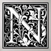 Letter N Medieval Monogram Initiaal Poster (Voorkant)