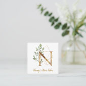 Letter N met Gold Geometric Design en Flowers Vierkante Visitekaartje (Staand voorkant)