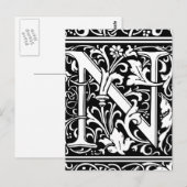 Letter N Middeleeuwse Monogram Art Nouveau Briefkaart (Voorkant / Achterkant)